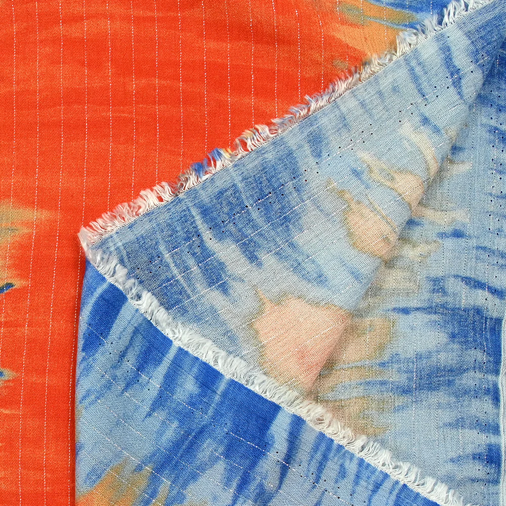 Crépon viscose lurex tie and dye bleu et orange - Image 8