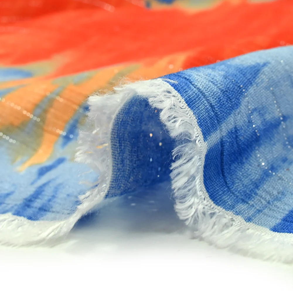 Crépon viscose lurex tie and dye bleu et orange - Image 9