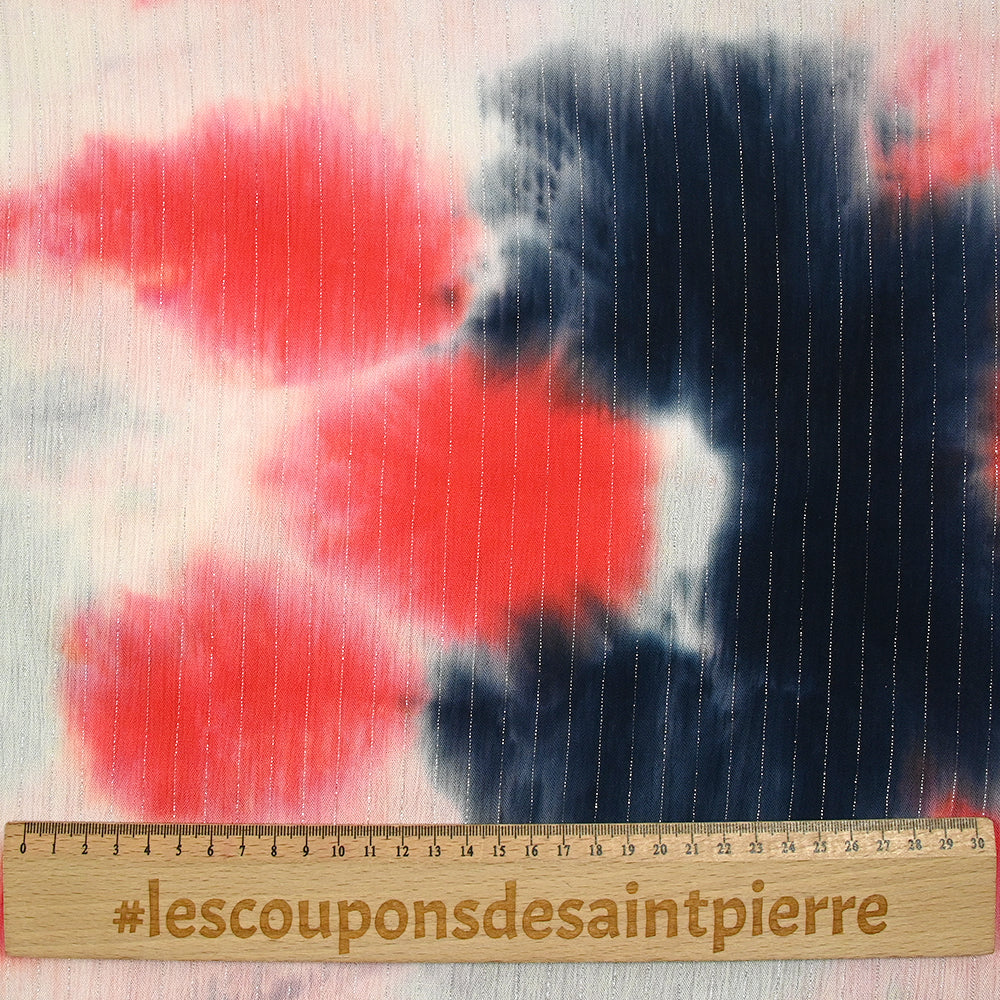 Crépon viscose lurex tie and dye corail et bleu nuit - Image 4