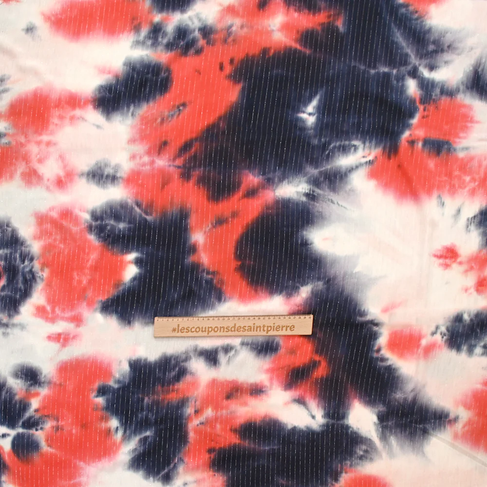 Crépon viscose lurex tie and dye corail et bleu nuit - Image 5