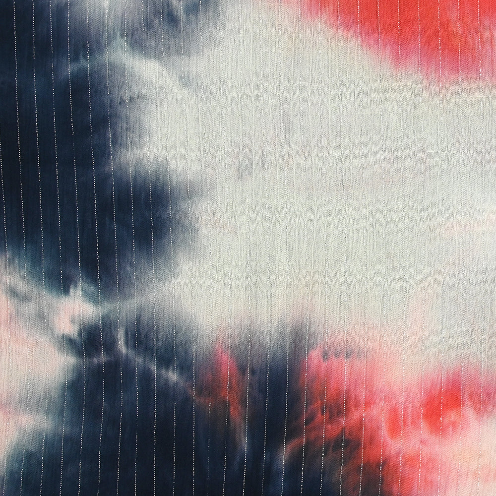 Crépon viscose lurex tie and dye corail et bleu nuit - Image 6