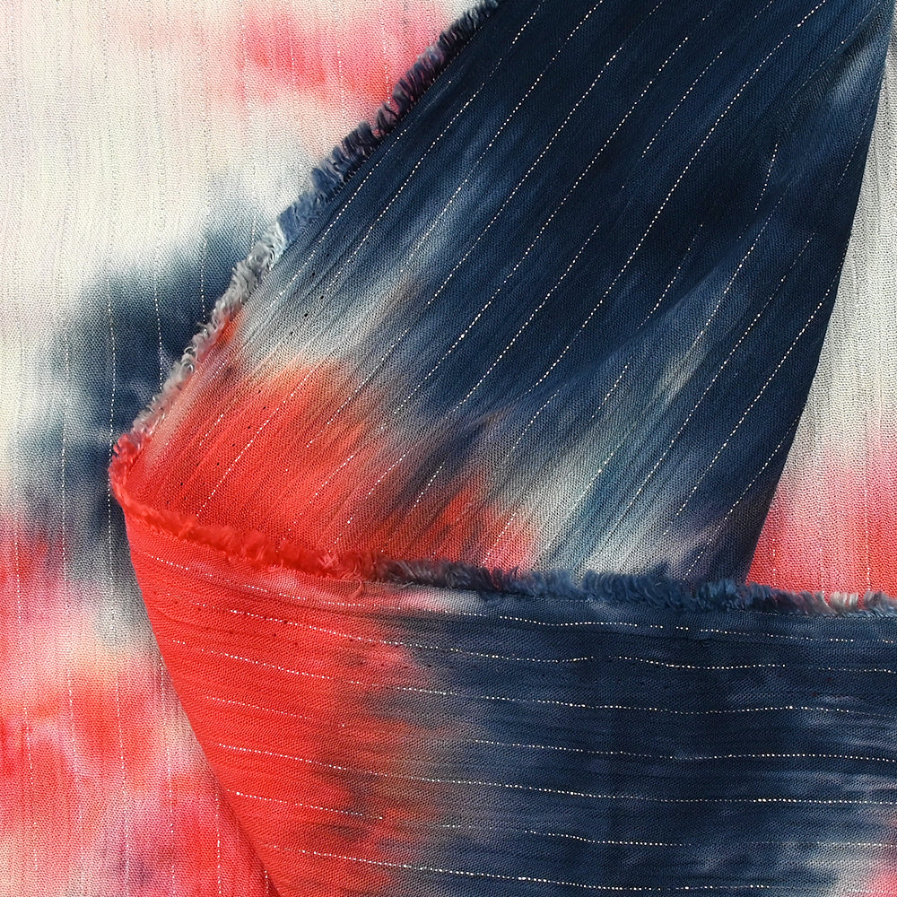 Crépon viscose lurex tie and dye corail et bleu nuit - Image 8