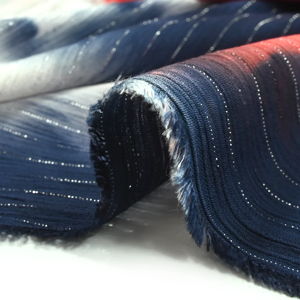 Crépon viscose lurex tie and dye corail et bleu nuit - Image 9