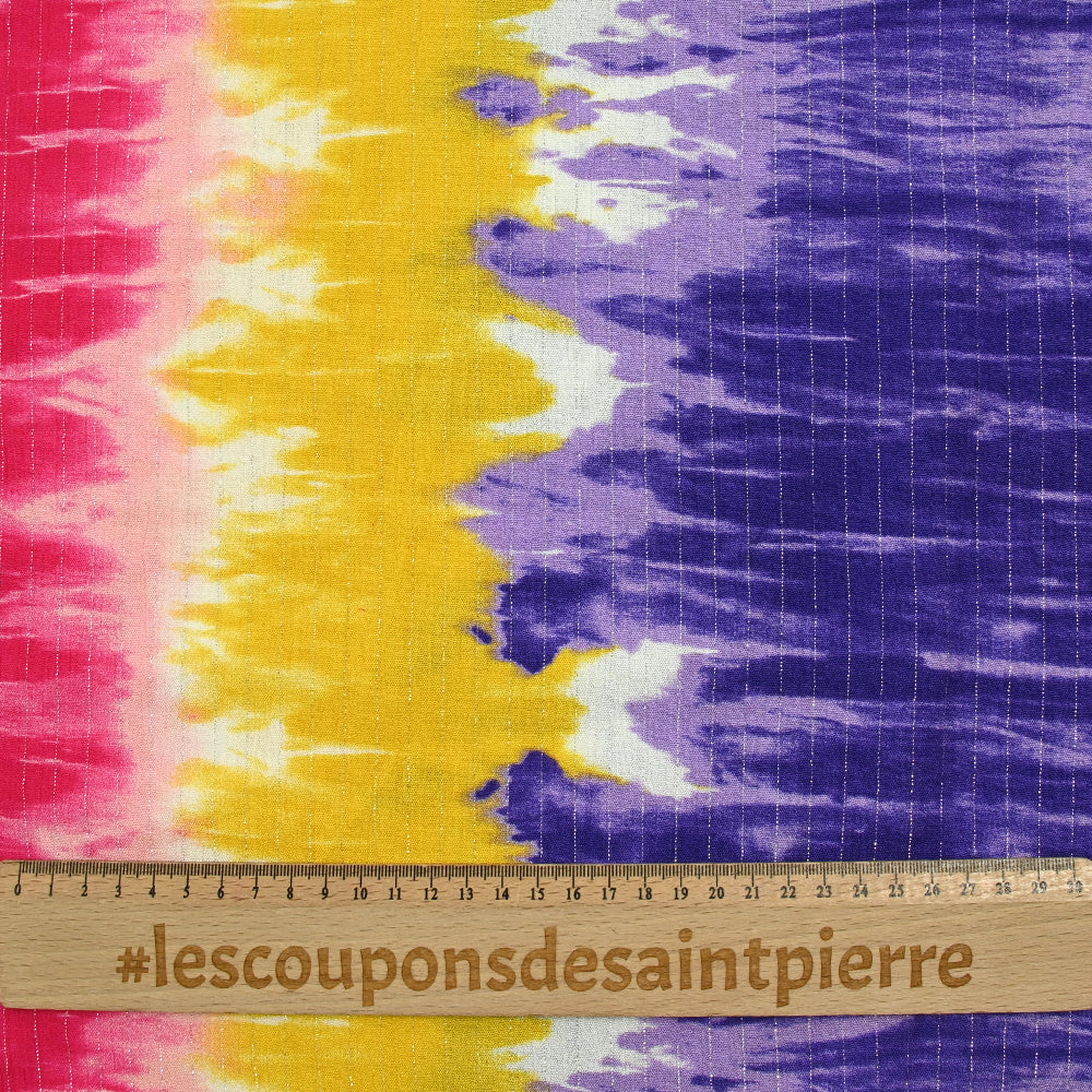 Crépon viscose lurex tie and dye rose, jaune et violet - Image 3