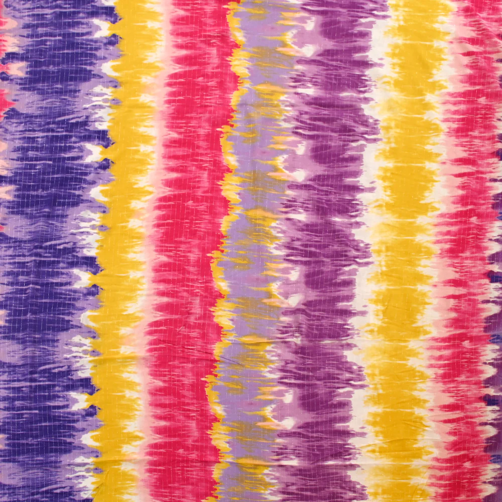 Crépon viscose lurex tie and dye rose, jaune et violet - Image 4