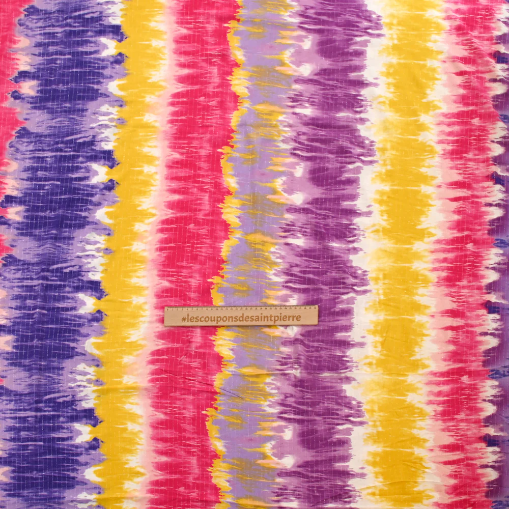 Crépon viscose lurex tie and dye rose, jaune et violet - Image 5