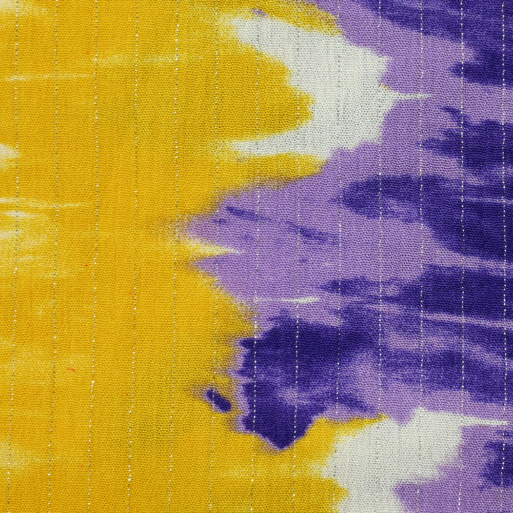 Crépon viscose lurex tie and dye rose, jaune et violet - Image 6