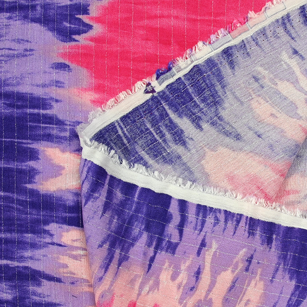 Crépon viscose lurex tie and dye rose, jaune et violet - Image 7