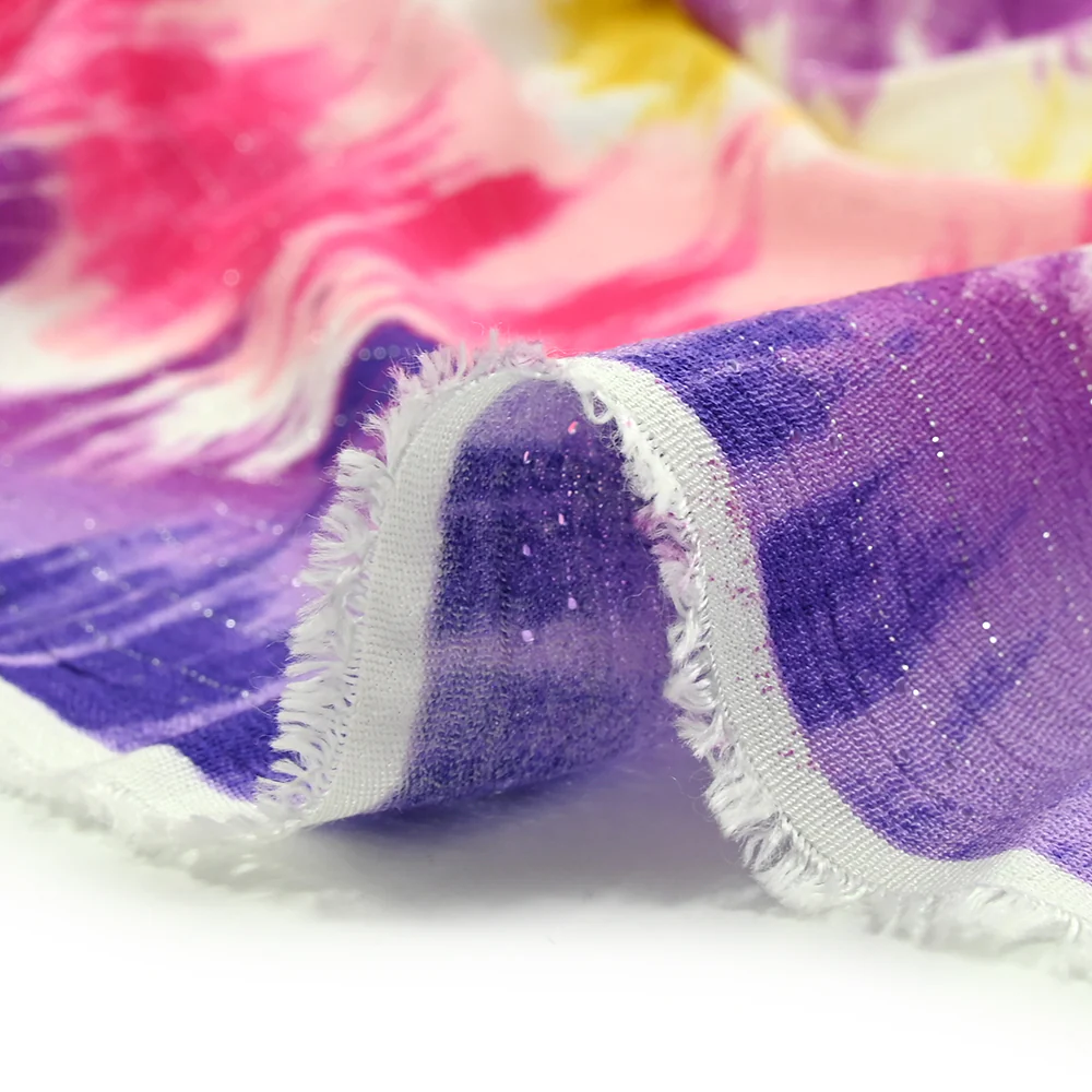 Crépon viscose lurex tie and dye rose, jaune et violet - Image 8