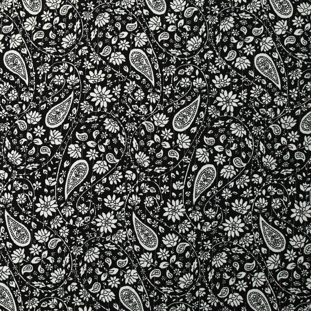 Crépon viscose rayé lurex argent cachemire fond noir