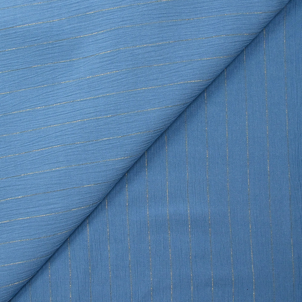 Crépon viscose rayé lurex doré fond bleu
