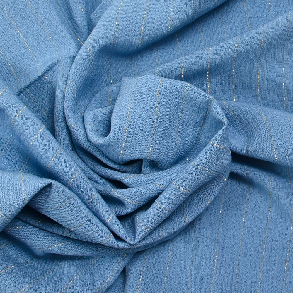 Crépon viscose rayé lurex doré fond bleu - Image 2