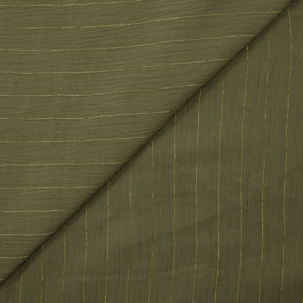 Crépon viscose rayé lurex doré fond kaki