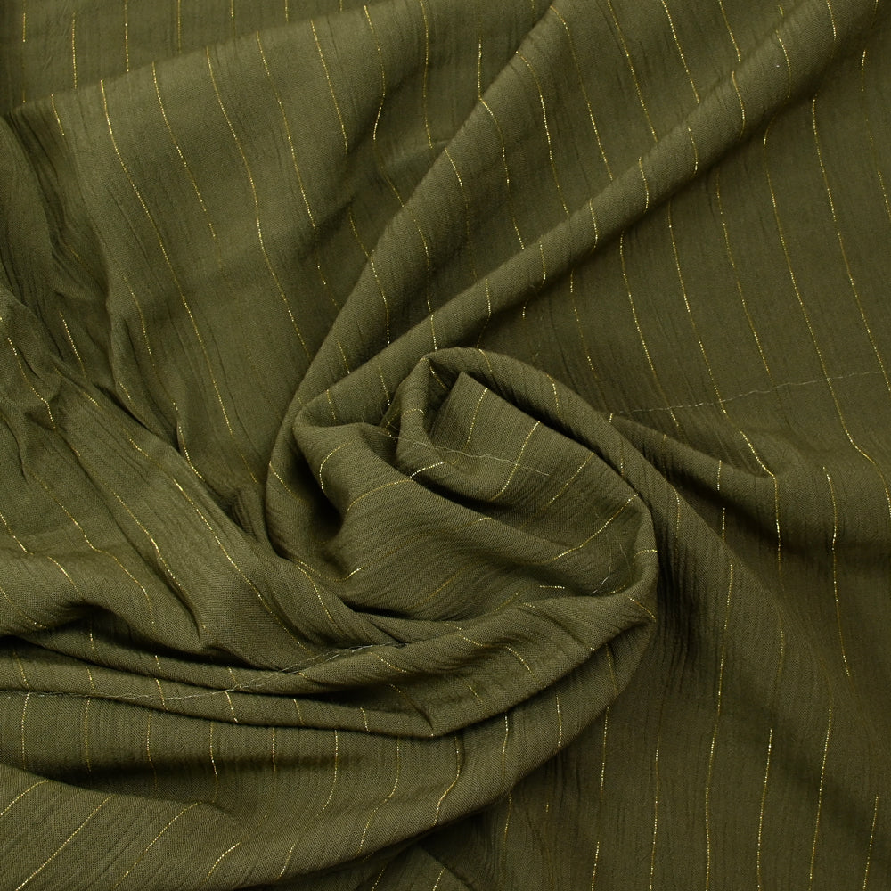 Crépon viscose rayé lurex doré fond kaki - Image 2