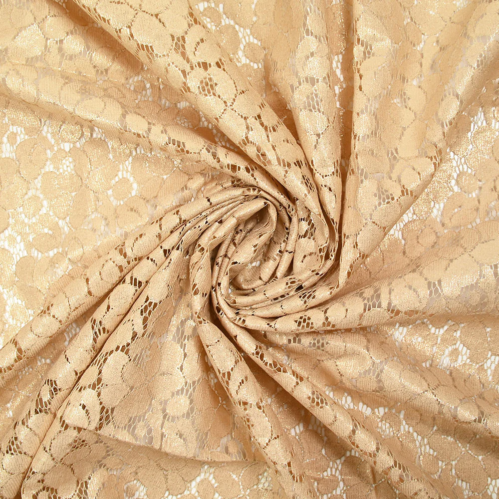 Dentelle fond beige rosé et irisé doré - Image 2