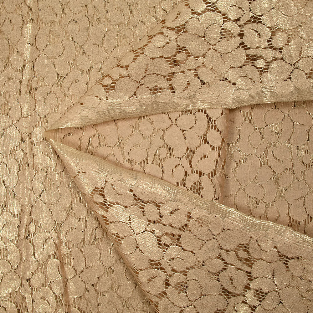 Dentelle fond beige rosé et irisé doré - Image 4