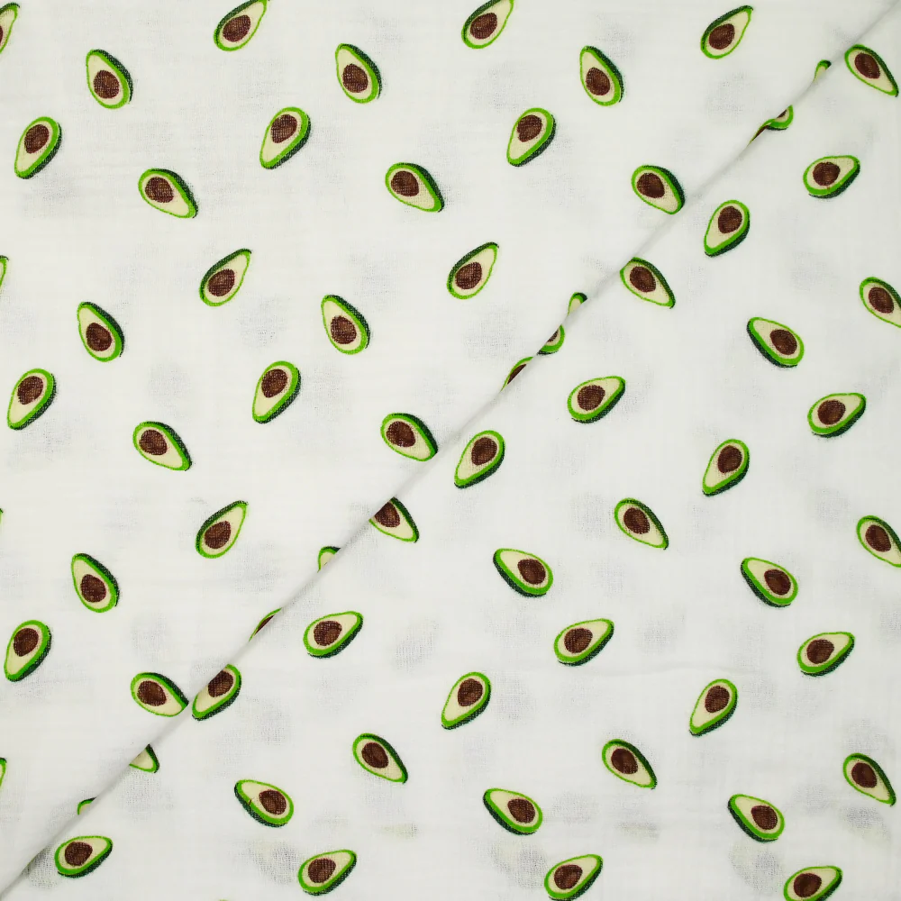 Double gaze imprimée avocat vert fond blanc