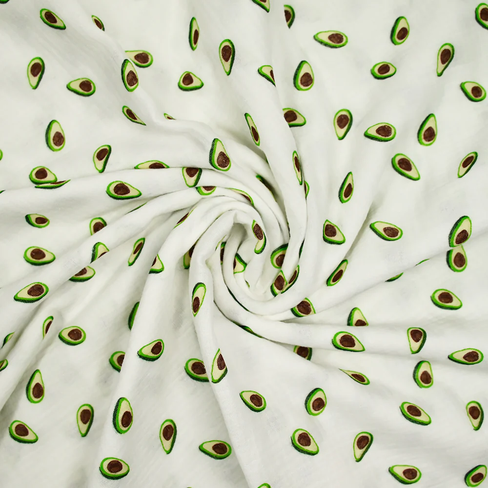 Double gaze imprimée avocat vert fond blanc - Image 2