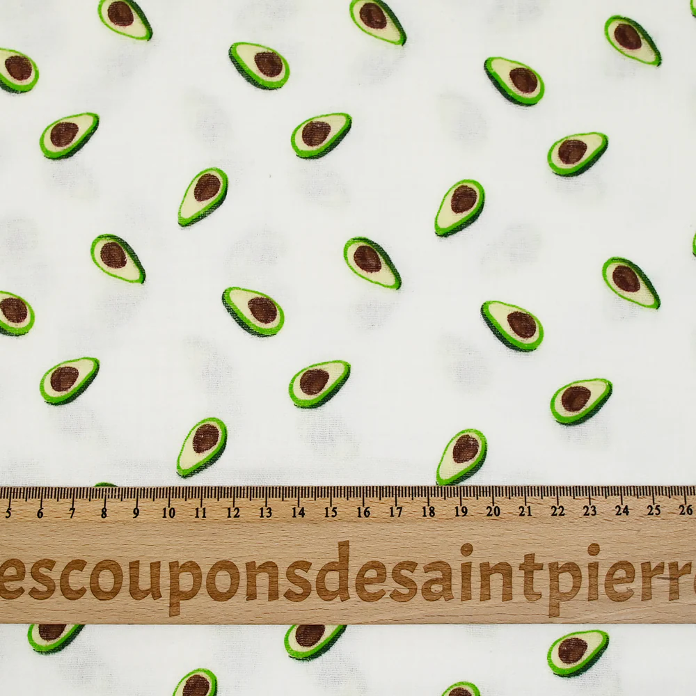 Double gaze imprimée avocat vert fond blanc - Image 3