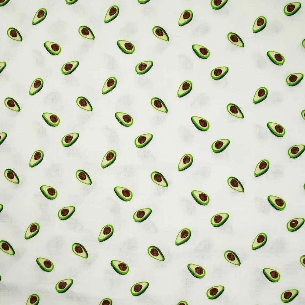 Double gaze imprimée avocat vert fond blanc - Image 4