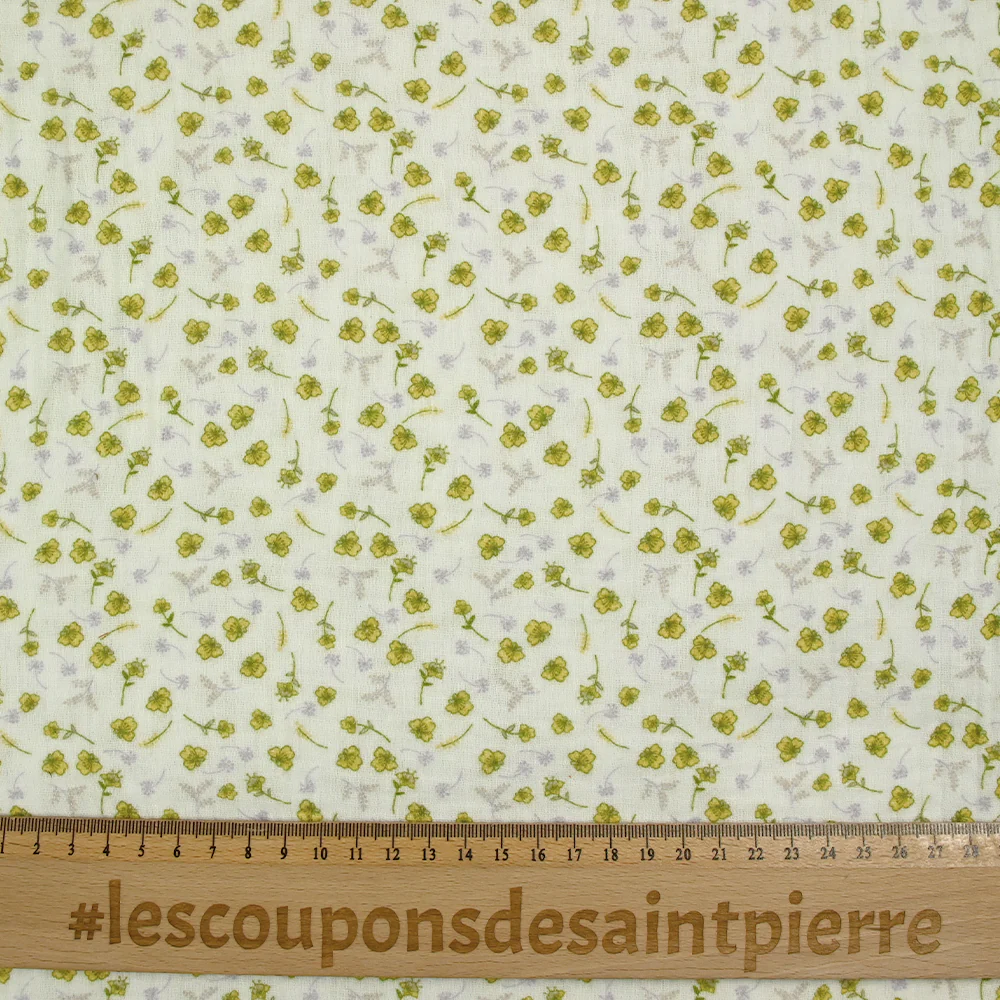 Double gaze imprimée fleurs Romy jaune fond blanc cassé - Image 3
