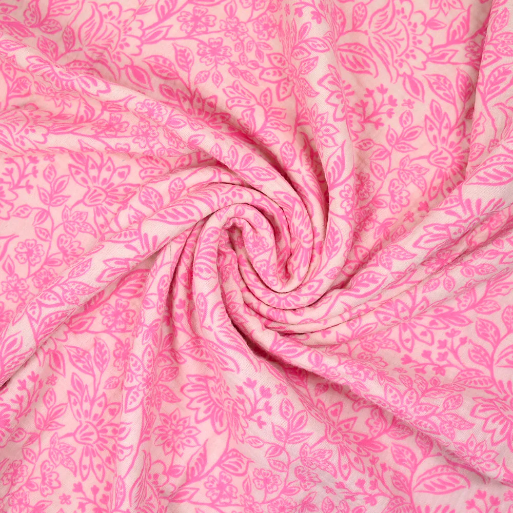 Double gaze imprimée fleurs rose fond écru - Image 2