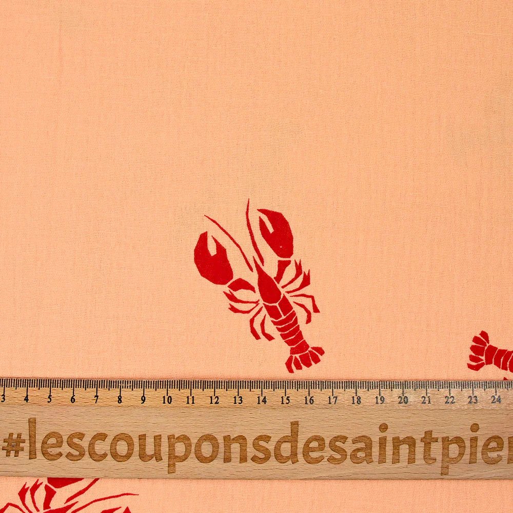 Double gaze imprimée homard rouge fond abricot - Image 3