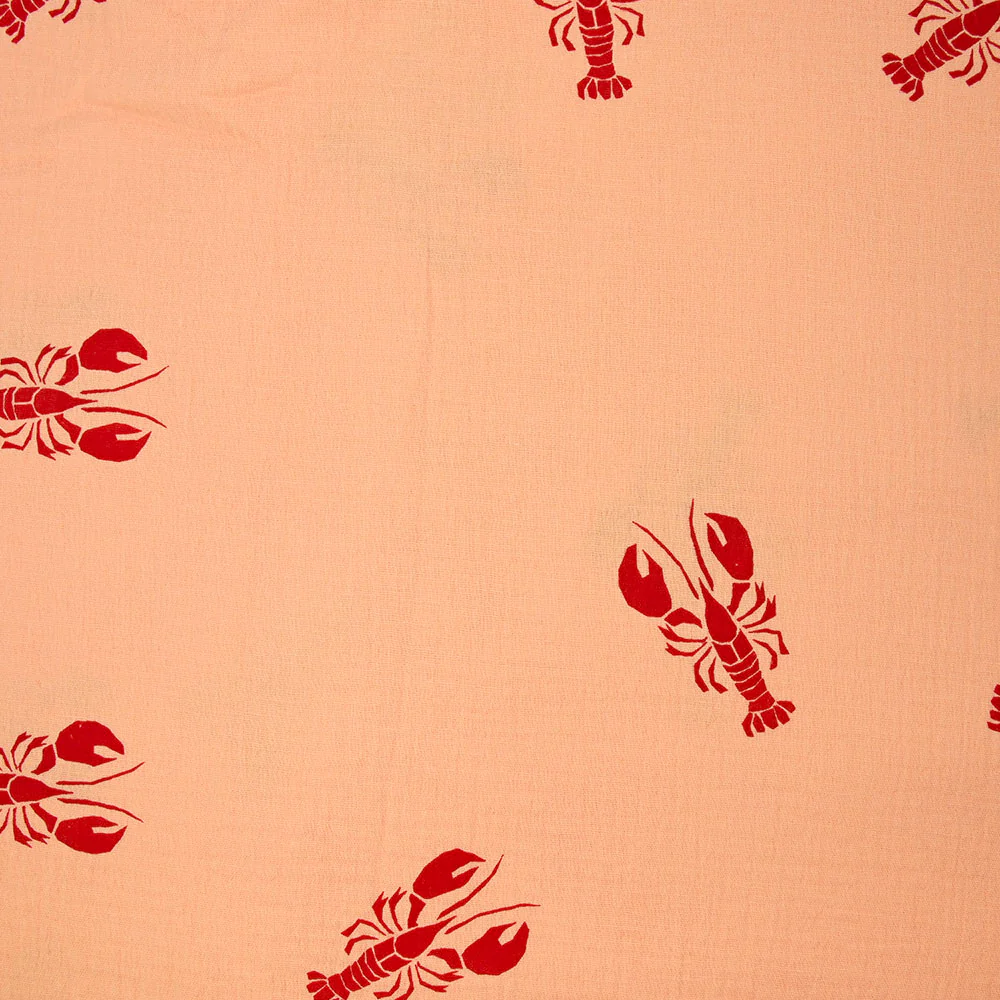 Double gaze imprimée homard rouge fond abricot - Image 5