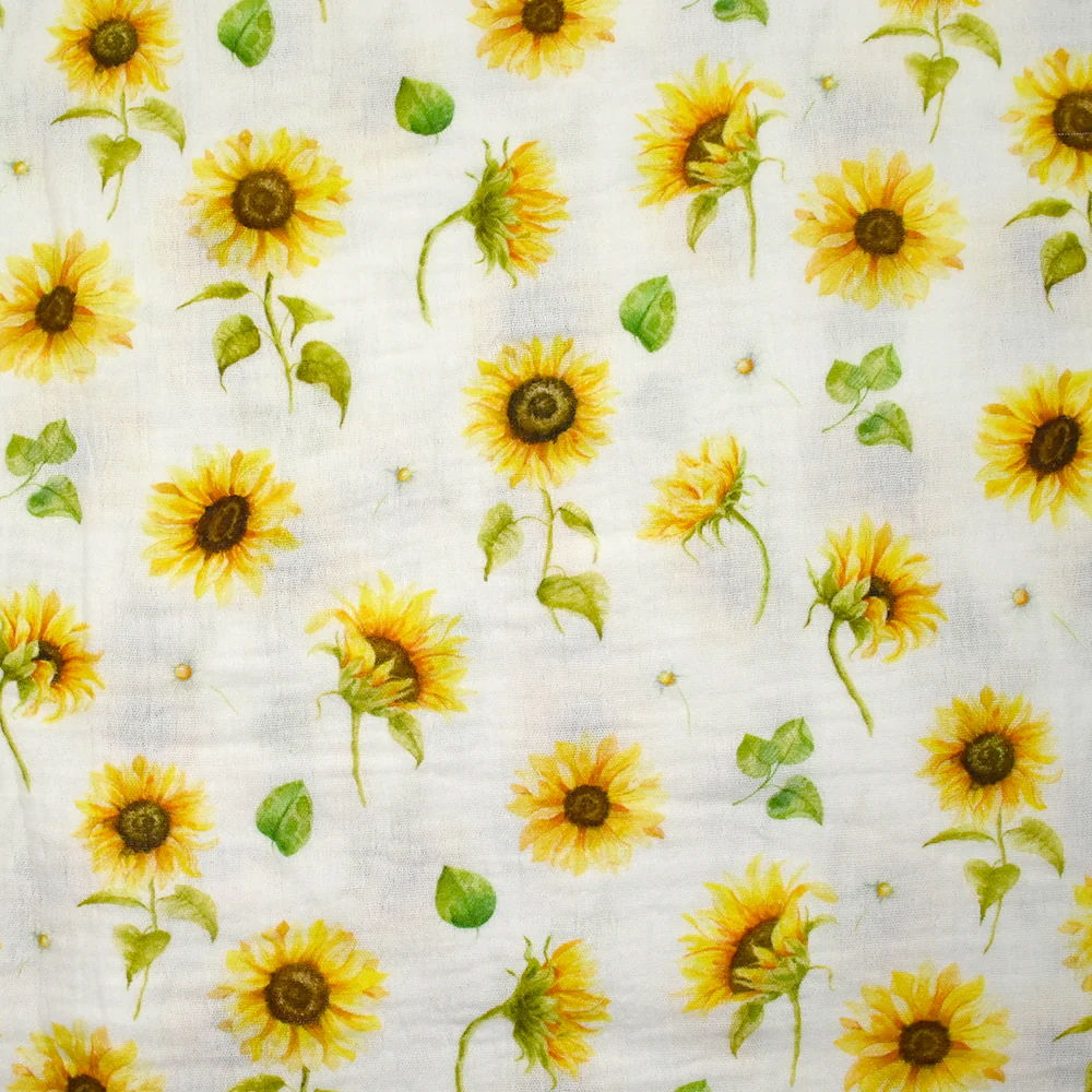 Double gaze imprimée tournesol fond blanc cassé
