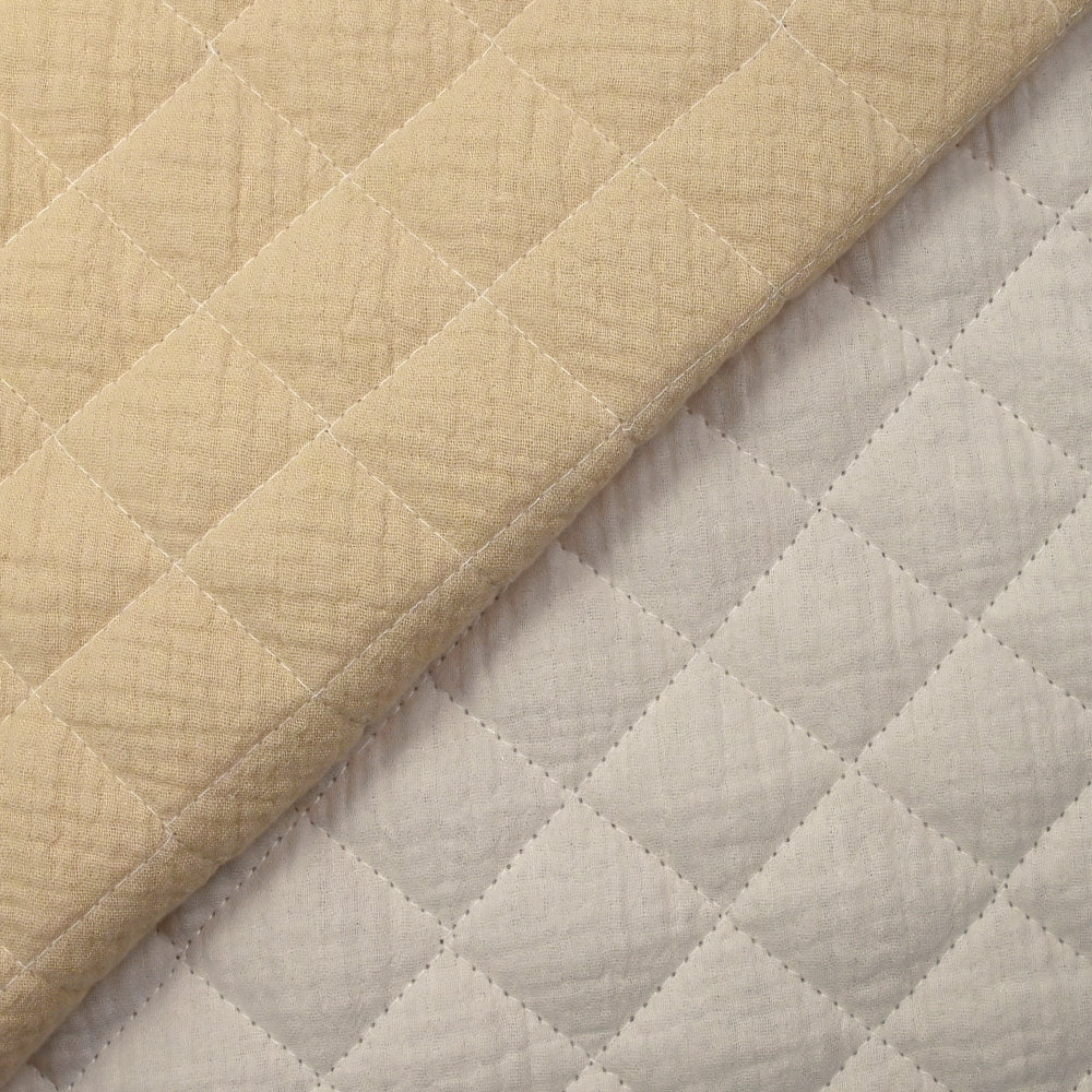 Double gaze matelassée double face beige et blanc cassé au mètre