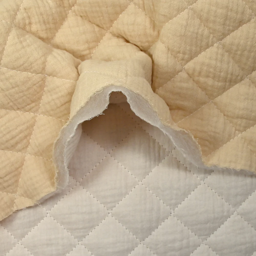 Double gaze matelassée double face beige et blanc cassé au mètre - Image 7