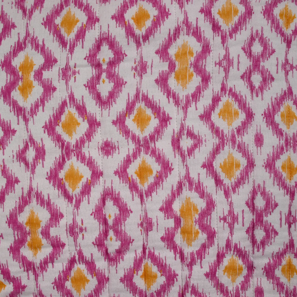 Double gaze matelassée double face indien Bihar fond rose et blanc au mètre - Image 6
