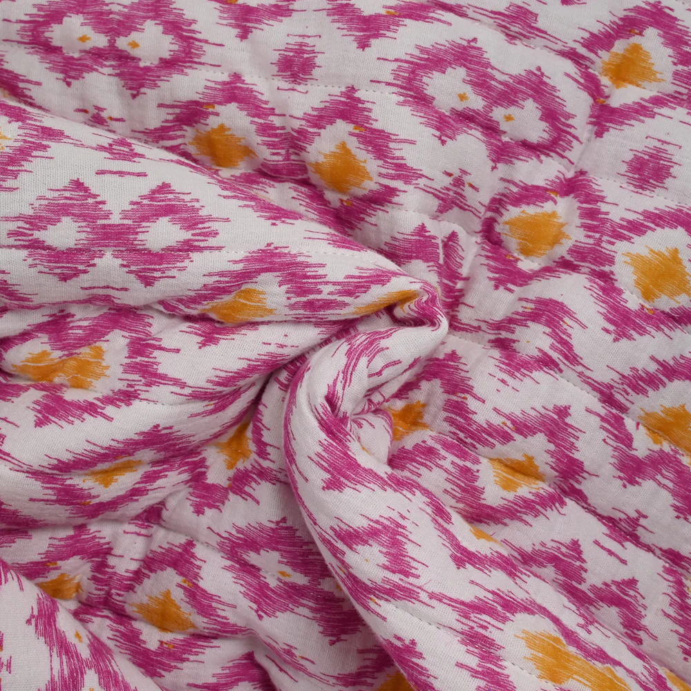 Double gaze matelassée double face indien Bihar fond rose et blanc au mètre - Image 7