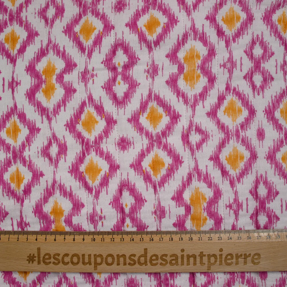 Double gaze matelassée double face indien Bihar fond rose et blanc au mètre - Image 8