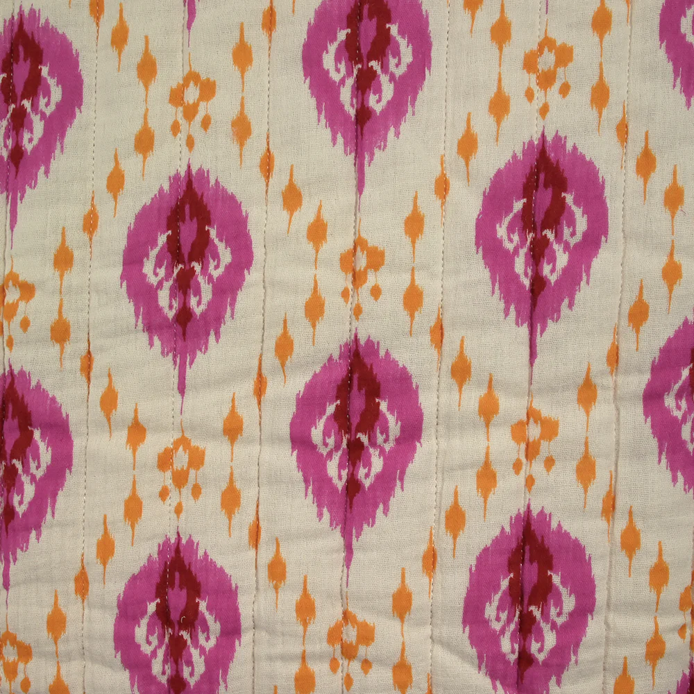 Double gaze matelassée double face indien Gurugram rose fond écru au mètre - Image 6