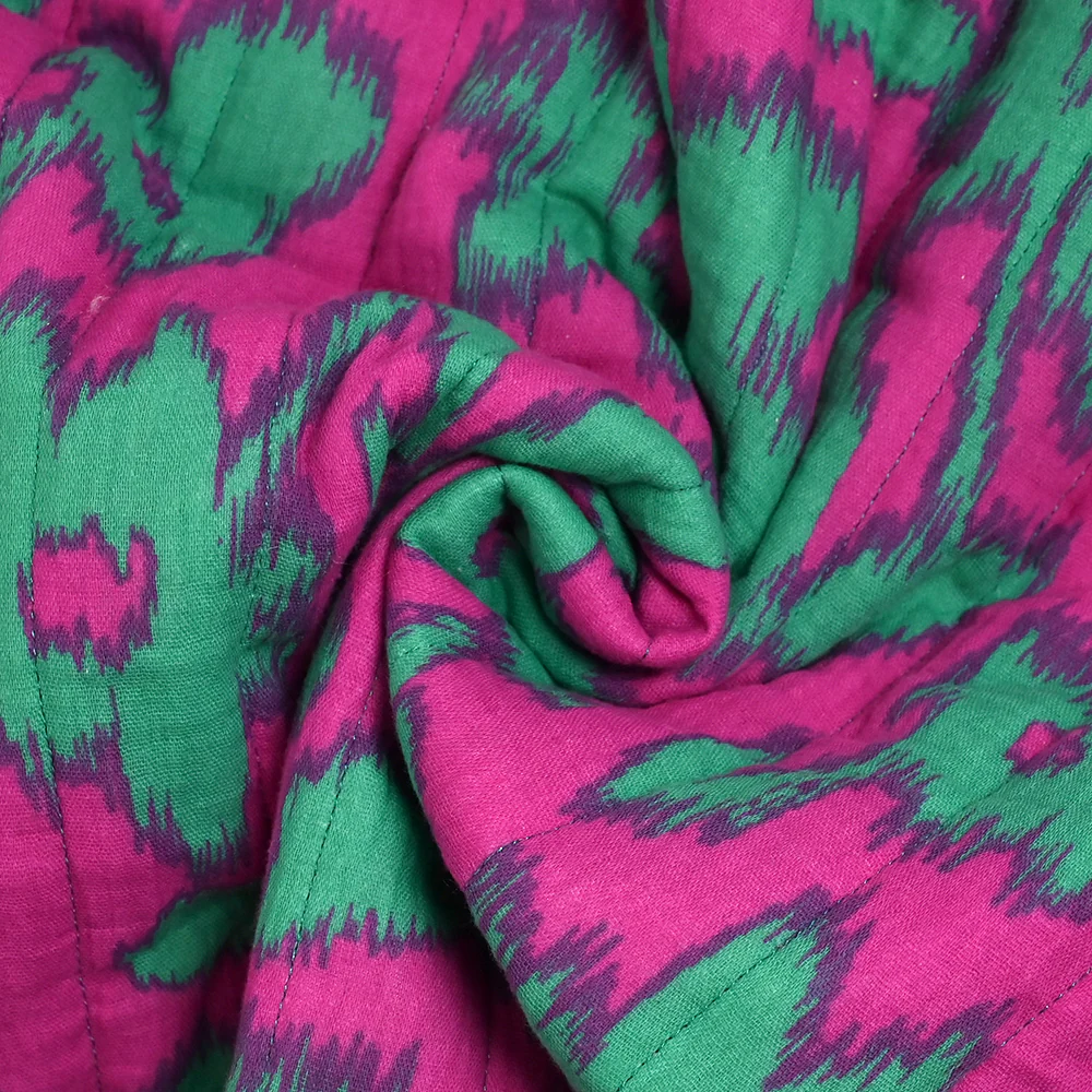 Double gaze matelassée double face Maui fond turquoise et magenta au mètre - Image 7