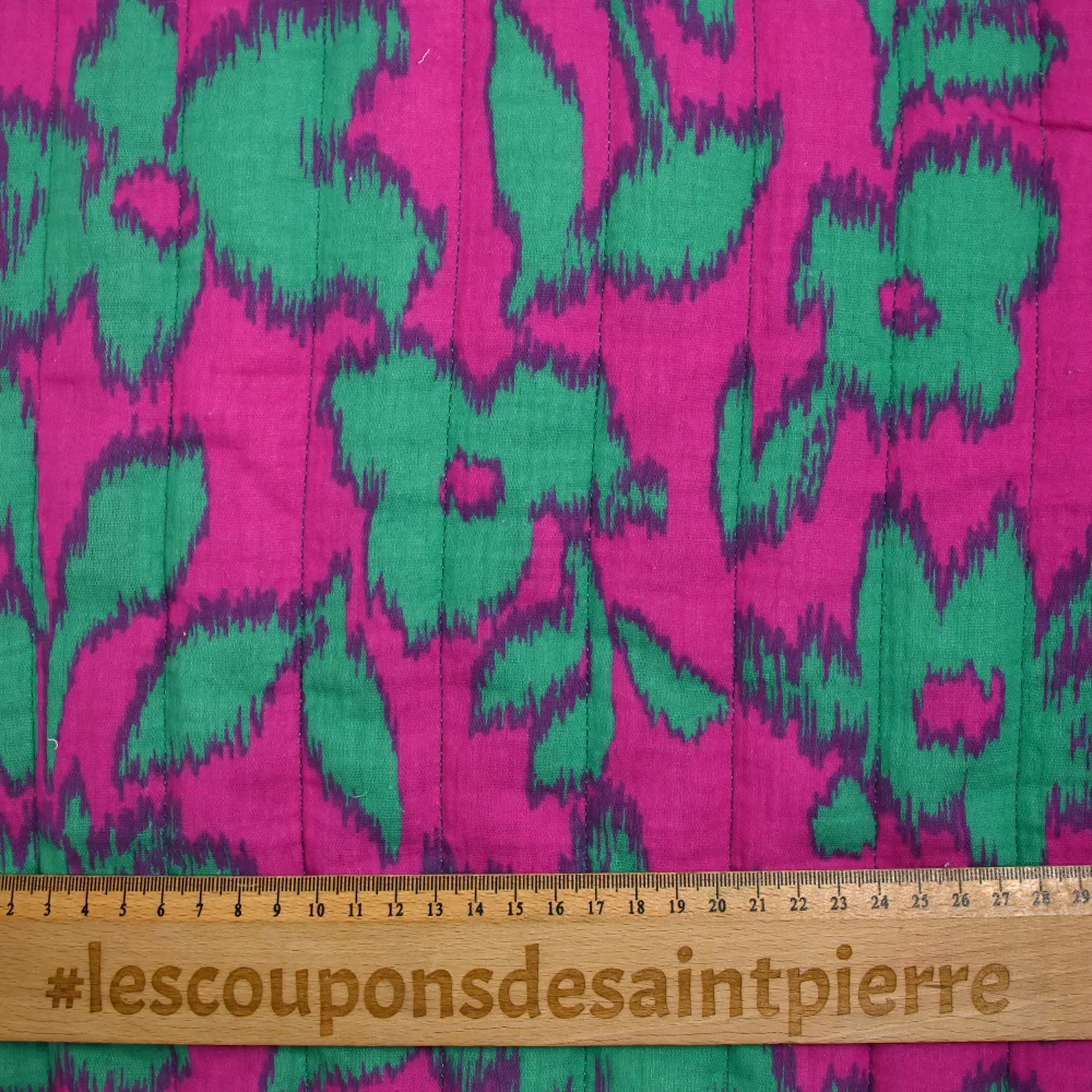 Double gaze matelassée double face Maui fond turquoise et magenta au mètre - Image 8