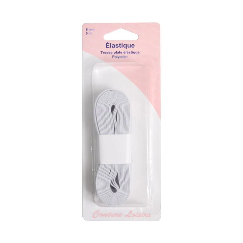 Elastique tresse plate élastique 6 mm blanc