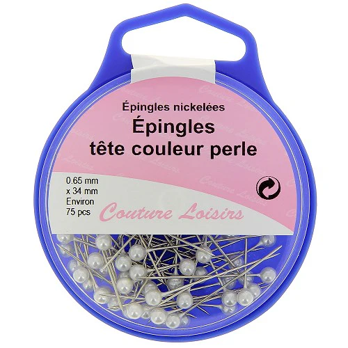 Epingles tête couleur perle x75 - 34x0,65mm