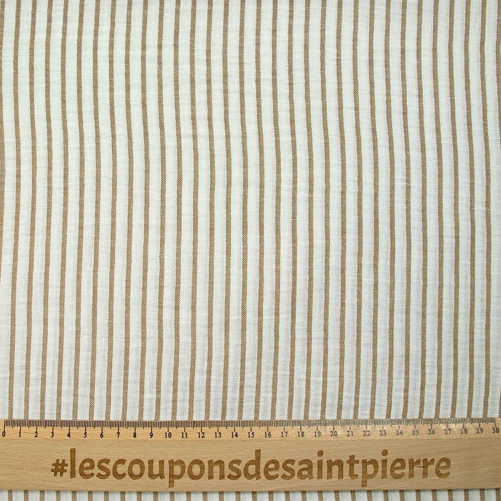 Étamine de polyester fines rayures fond beige - Image 3