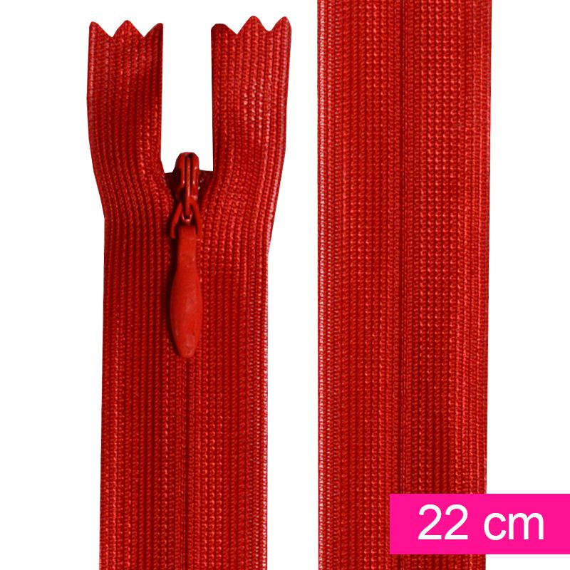Fermeture invisible de 22 cm rouge
