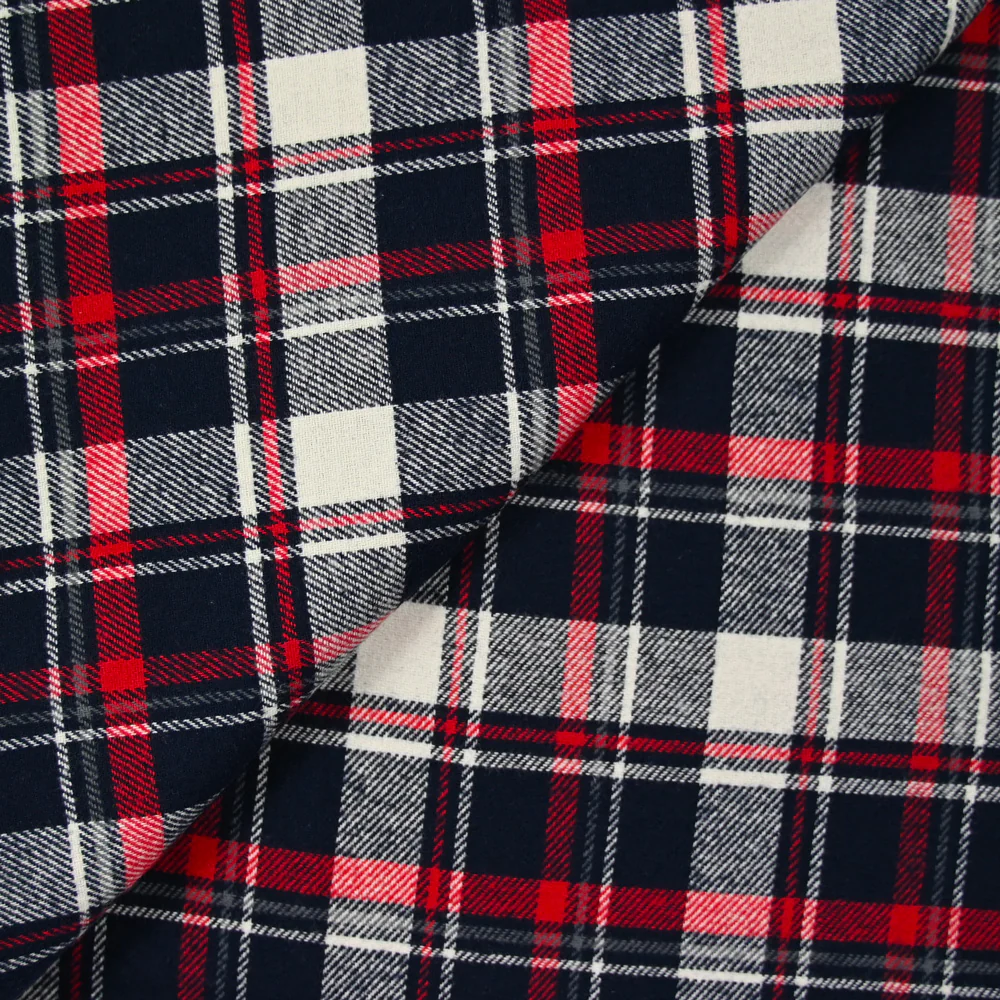 Flanelle de coton à carreaux Gabriel trait rouge fond marine