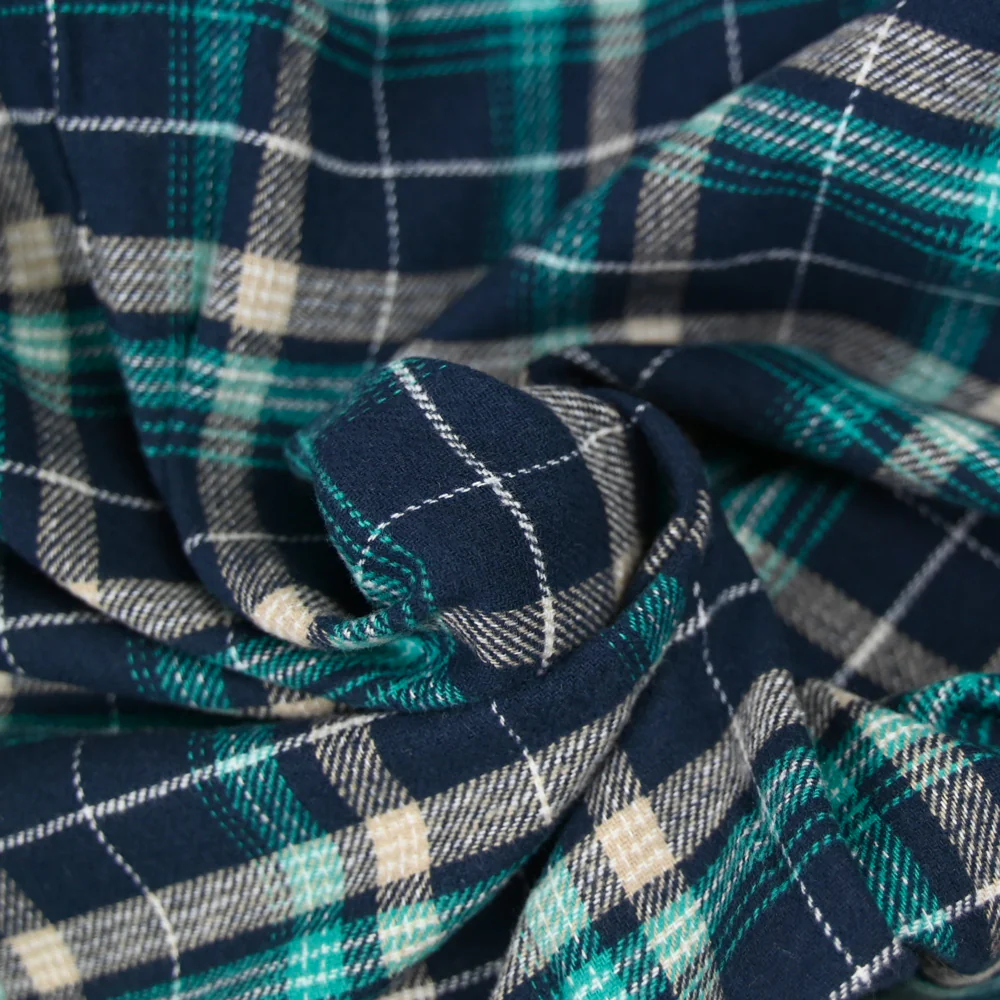 Flanelle de coton à carreaux Sam turquoise et bleu marine - Image 2