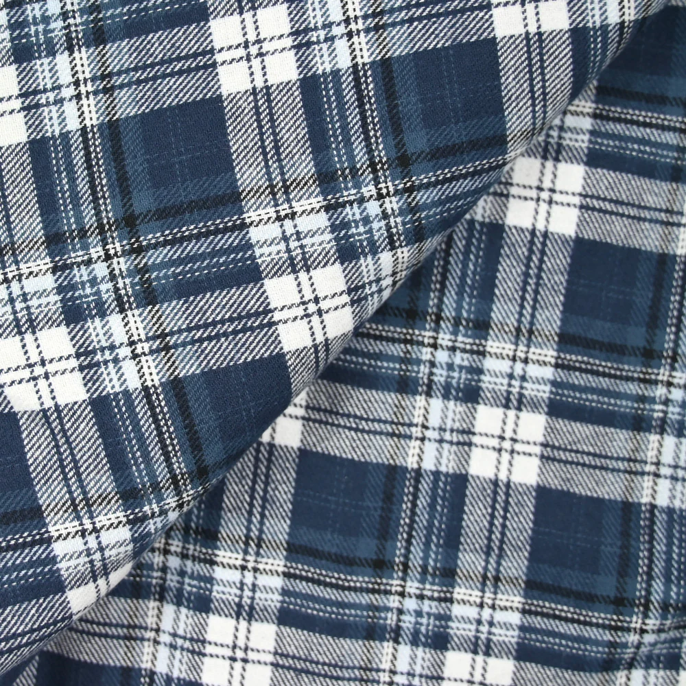 Flanelle de coton à carreaux Victor bleu jean's