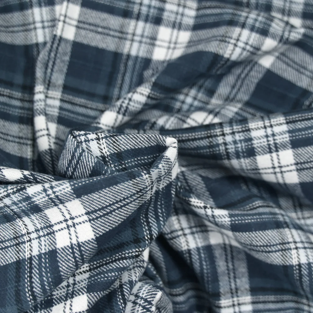Flanelle de coton à carreaux Victor bleu jean's - Image 2