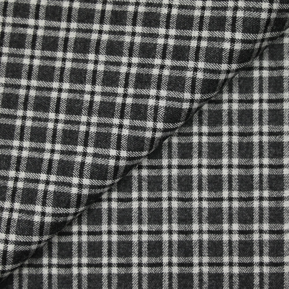 Flanelle de laine mélangée Billy à carreaux gris