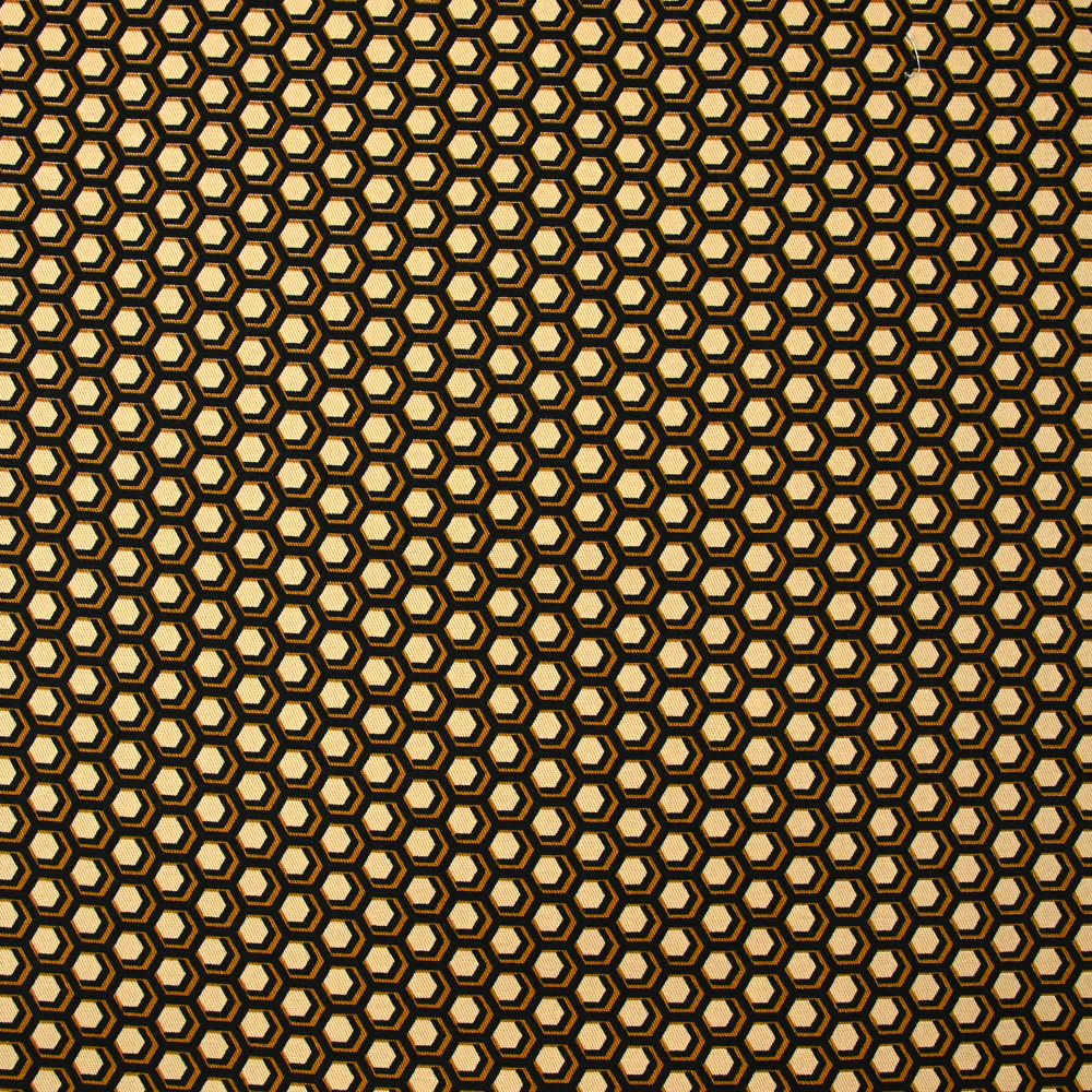 Gabardine de coton élasthanne hexagone beige et noir