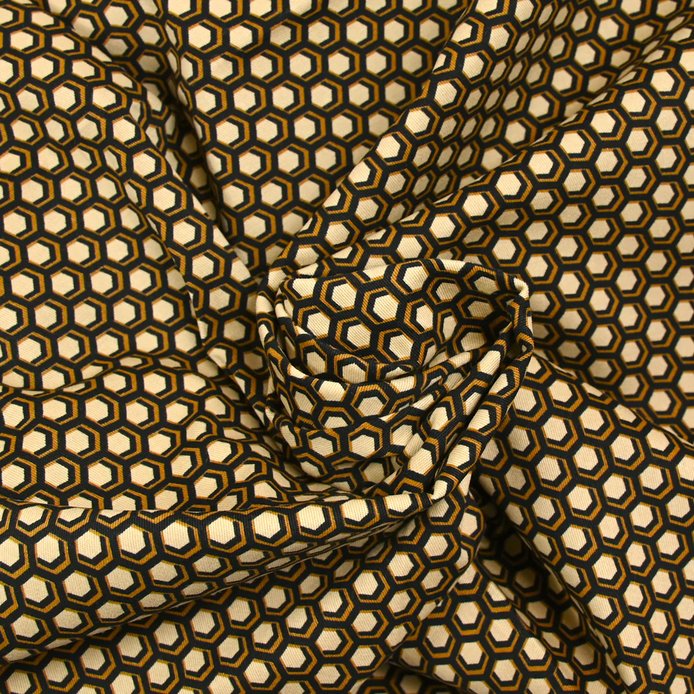 Gabardine de coton élasthanne hexagone beige et noir - Image 2