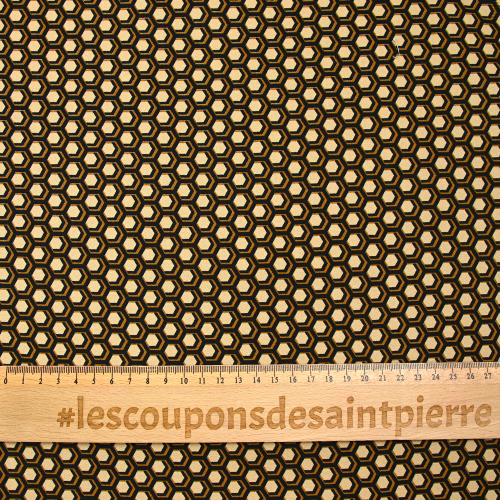 Gabardine de coton élasthanne hexagone beige et noir - Image 3