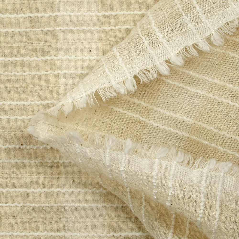 Gaze de coton et lin rayé ton sur ton écru naturel - Image 8